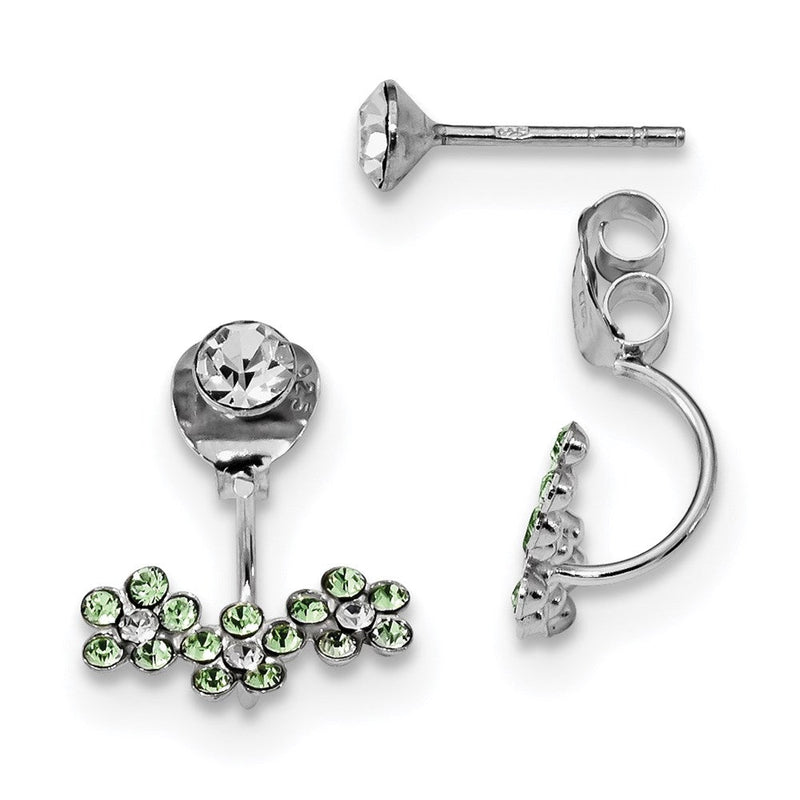 Sterlingsilber Rhodium Klar/green Kristall Vorderseite & Rückseite Ohrringe