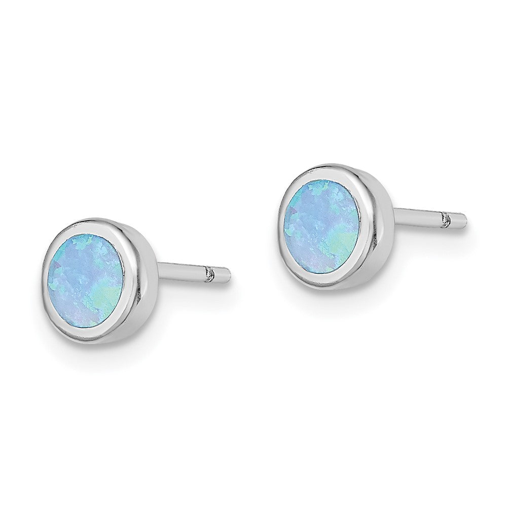 Sterlingsilber Rhodiniert Poliert Blau Erzeugt Opal Rund Ohrstecker