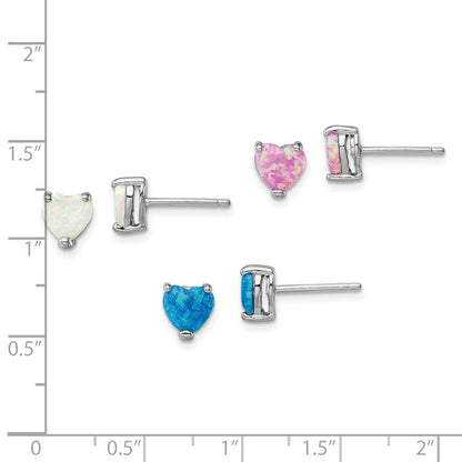 Sterlingsilber Rhodiniert Erzeugt Opal Set Of 3 Herz Ohrringe