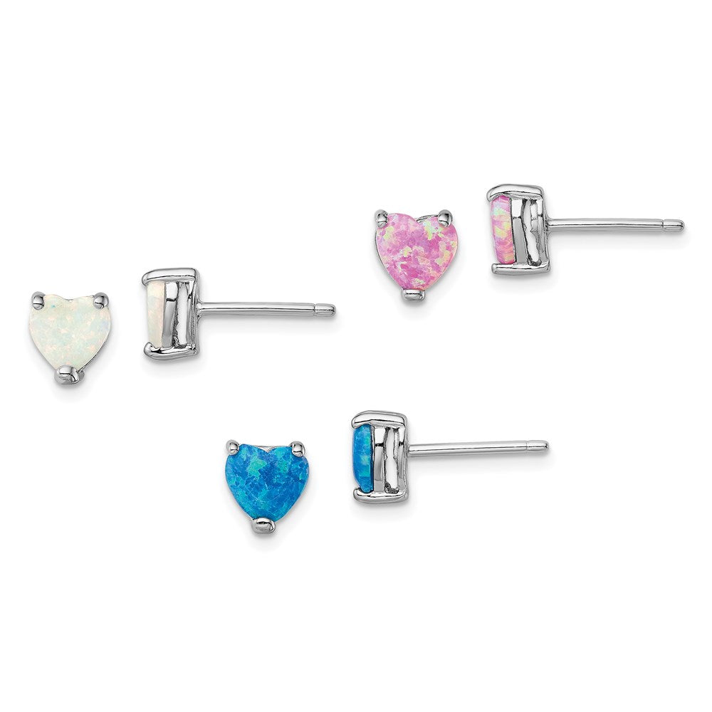 Sterlingsilber Rhodiniert Erzeugt Opal Set Of 3 Herz Ohrringe