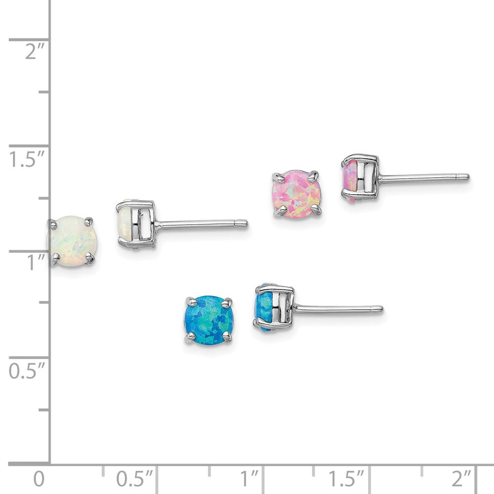 Sterlingsilber Rhodiniert Weiß/pink/blue Cr. Opal Set/3 Ohrringe