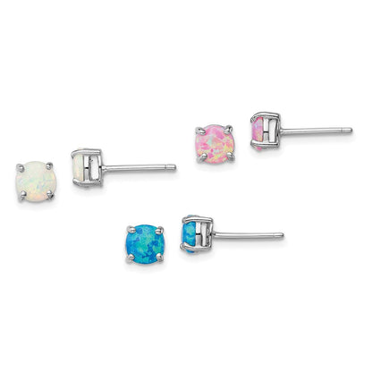 Sterlingsilber Rhodiniert Weiß/pink/blue Cr. Opal Set/3 Ohrringe