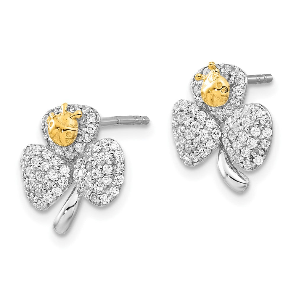 Sterlingsilber Rhodium & Goldfarben Poliert Zirkonia Marienkäfer Klee Ohrstecker