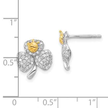 Sterlingsilber Rhodium & Goldfarben Poliert Zirkonia Marienkäfer Klee Ohrstecker