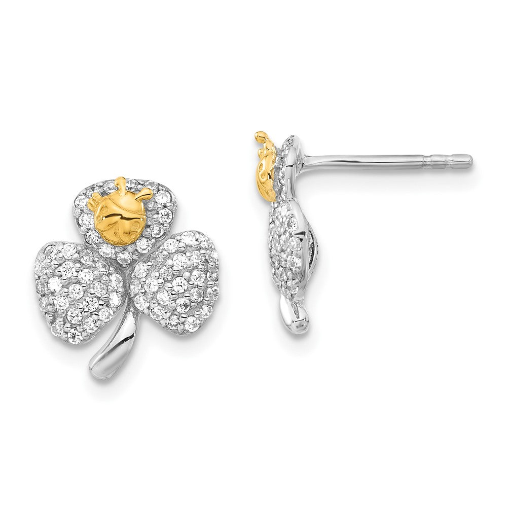 Sterlingsilber Rhodium & Goldfarben Poliert Zirkonia Marienkäfer Klee Ohrstecker