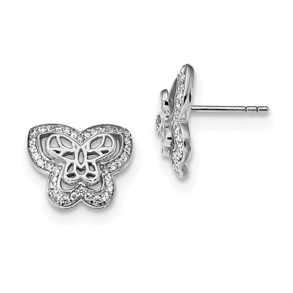 Sterlingsilber Rhodiniert Poliert mit Zirkonia Schmetterling Ohrstecker