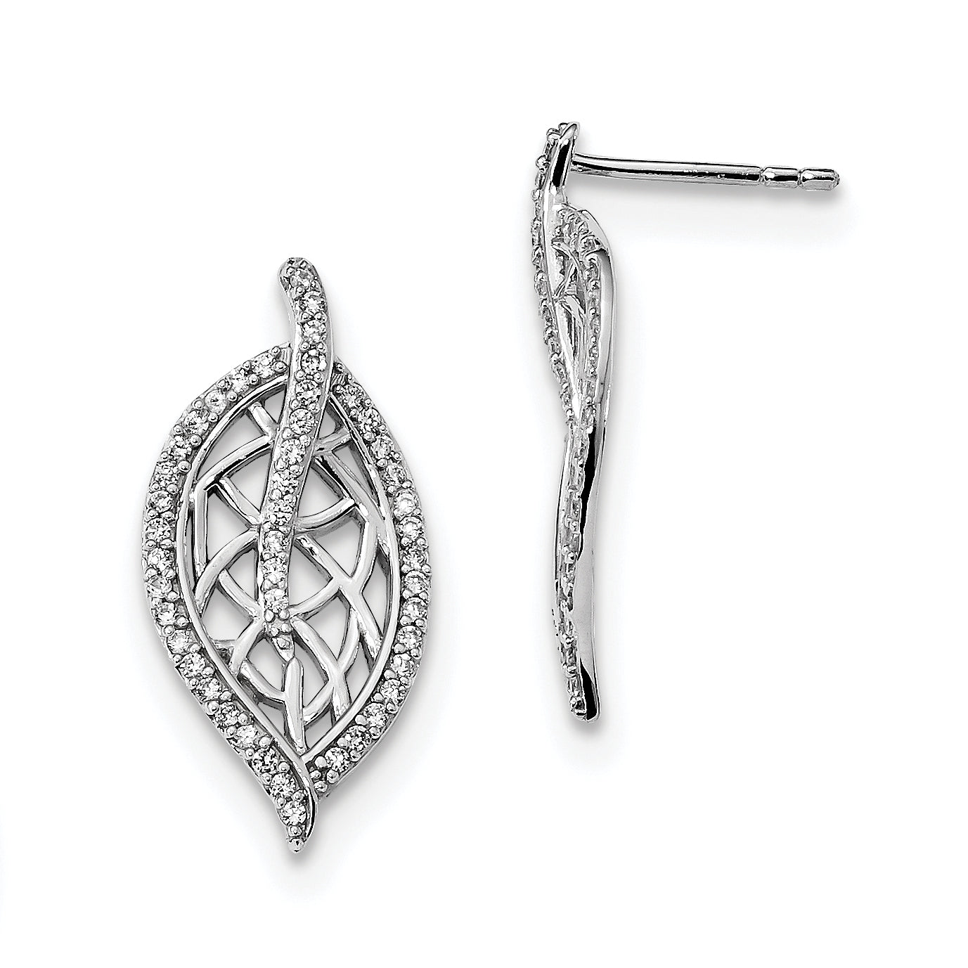 Sterlingsilber Rhodiniert Poliert mit Zirkonia Blatt Ohrstecker