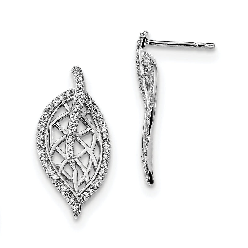 Sterlingsilber Rhodiniert Poliert mit Zirkonia Blatt Ohrstecker