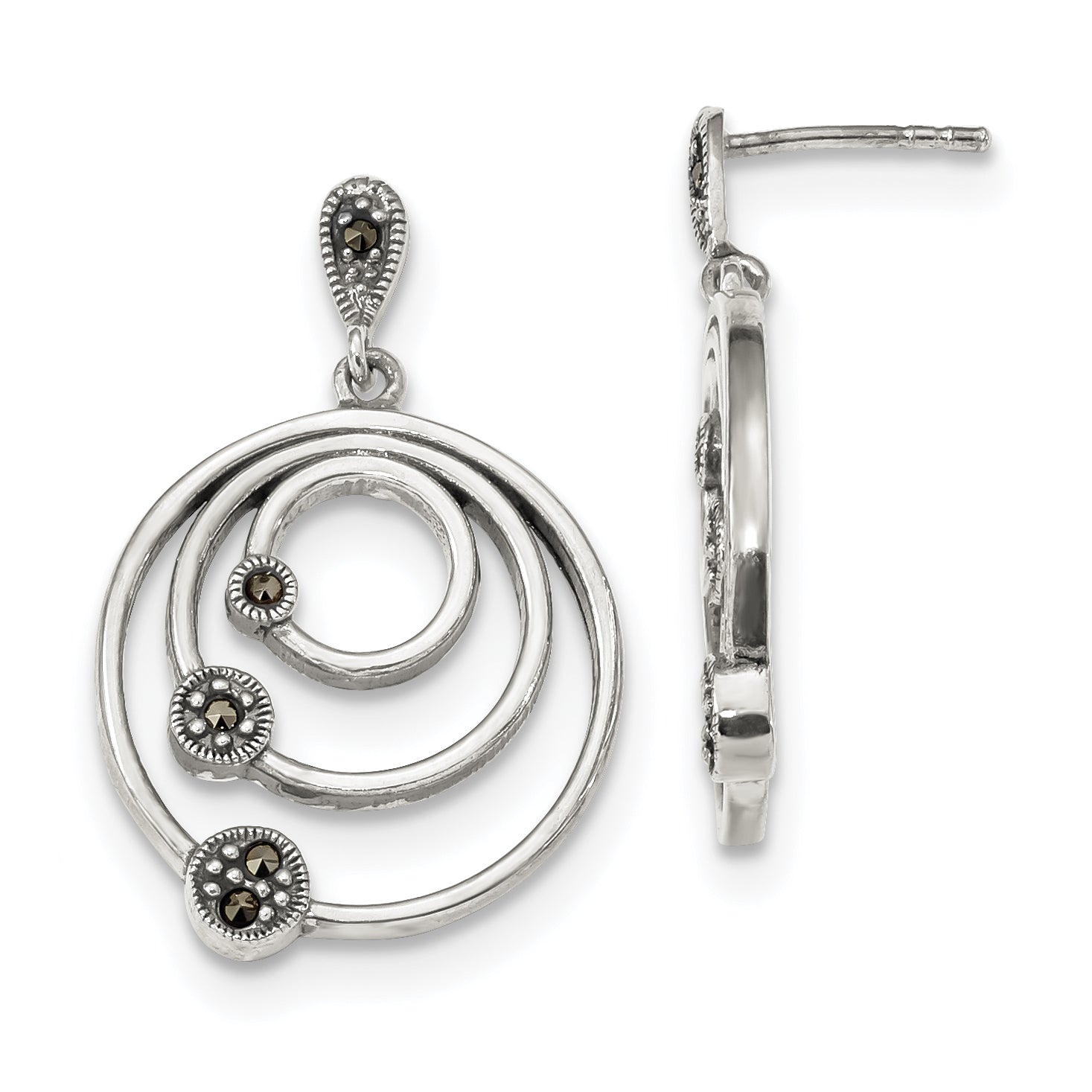 Sterlingsilber Antikisiert 3-circles Markasit Stecker Ohrhänger