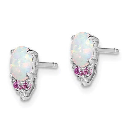 Sterlingsilber Rhodiniert Diamant Cr.pink Sapp und Synthetisch Opal Ohrringe