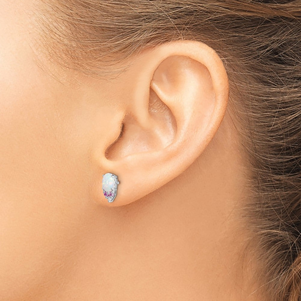 Sterlingsilber Rhodiniert Diamant Cr.pink Sapp und Synthetisch Opal Ohrringe
