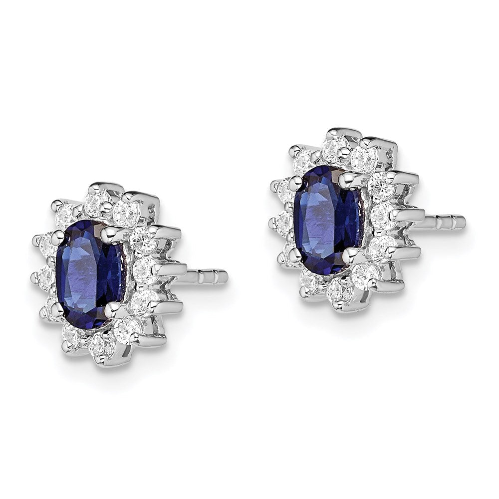 Sterlingsilber Rhodiniert Zirkonia/lab Cr. Blau Saphir Ohrringe