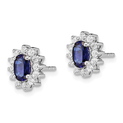 Sterlingsilber Rhodiniert Zirkonia/lab Cr. Blau Saphir Ohrringe