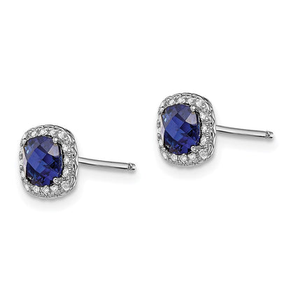 Sterlingsilber Rhodiniert Erzeugt Blau/white Saphir Ohrstecker