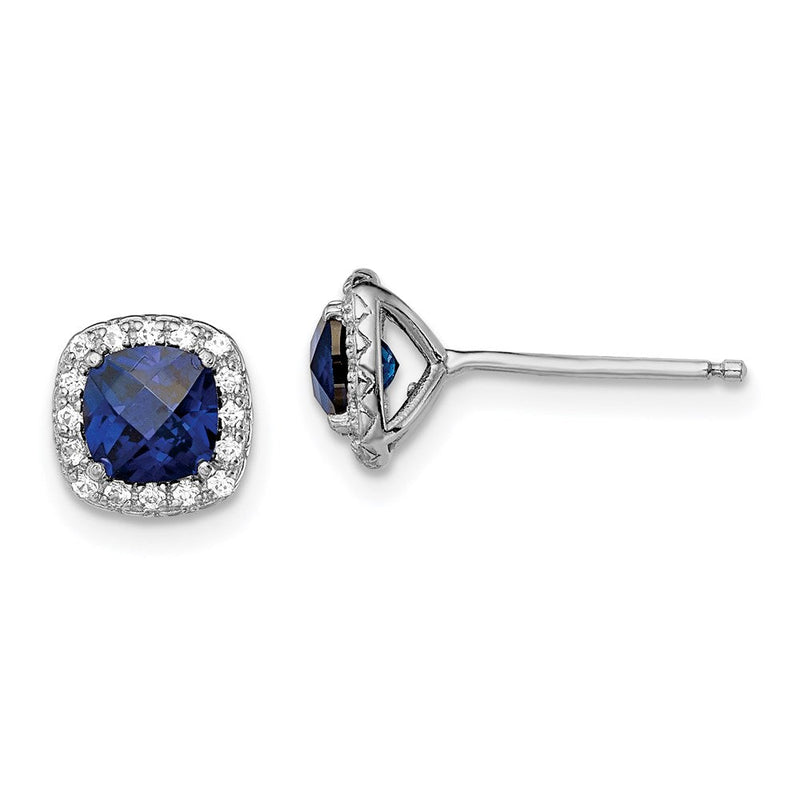 Sterlingsilber Rhodiniert Erzeugt Blau/white Saphir Ohrstecker