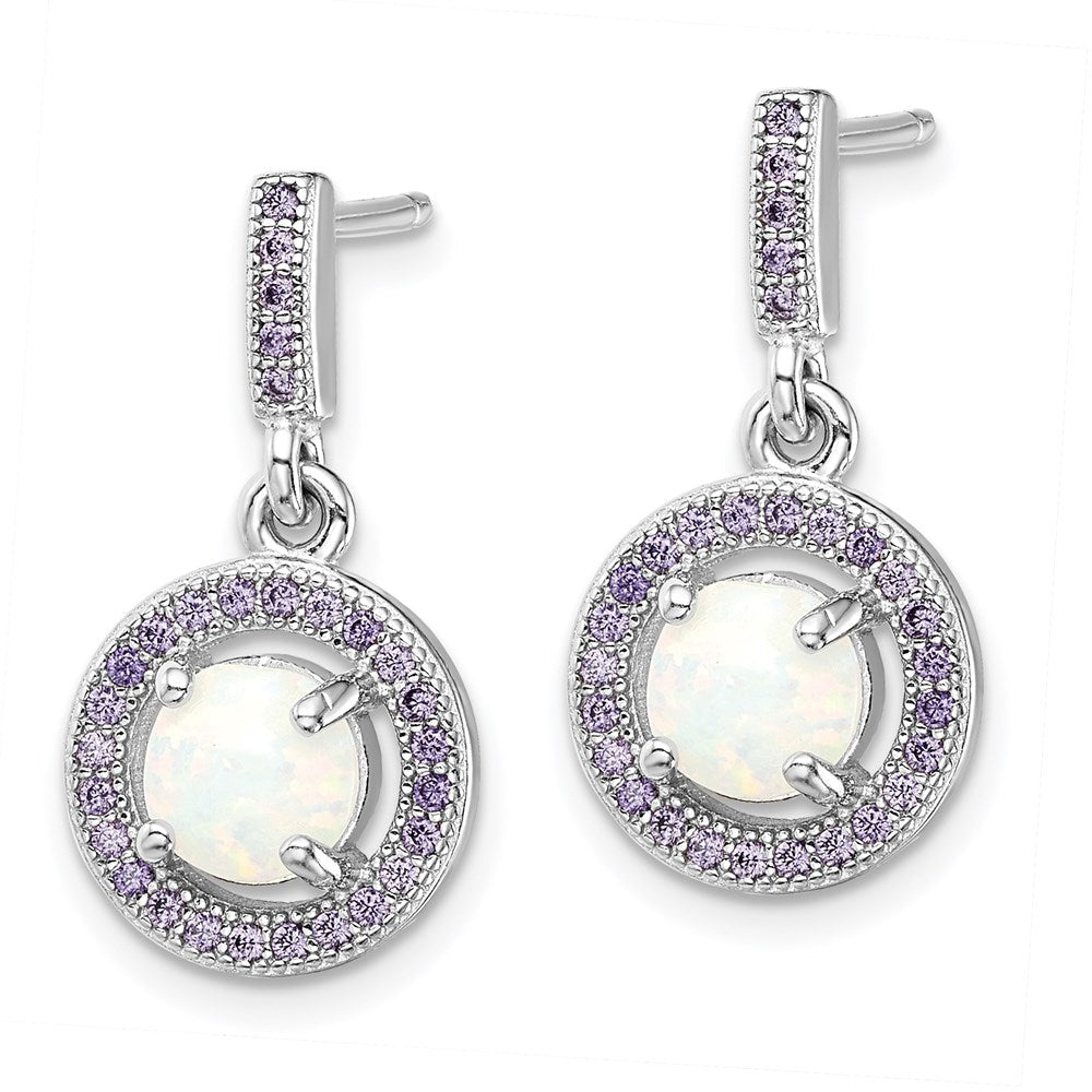 Sterlingsilber Rhodiniert Erzeugt Opal und Lila Zirkonia Ohrstecker