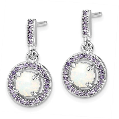 Sterlingsilber Rhodiniert Erzeugt Opal und Lila Zirkonia Ohrstecker