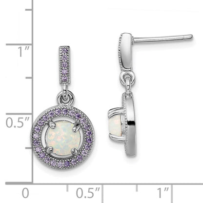 Sterlingsilber Rhodiniert Erzeugt Opal und Lila Zirkonia Ohrstecker
