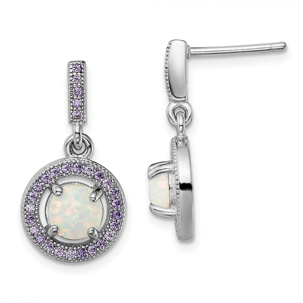 Sterlingsilber Rhodiniert Erzeugt Opal und Lila Zirkonia Ohrstecker
