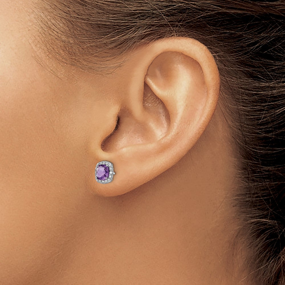 Sterlingsilber Rhodiniert Amethyst und Cr Weiß Saphir Ohrringe