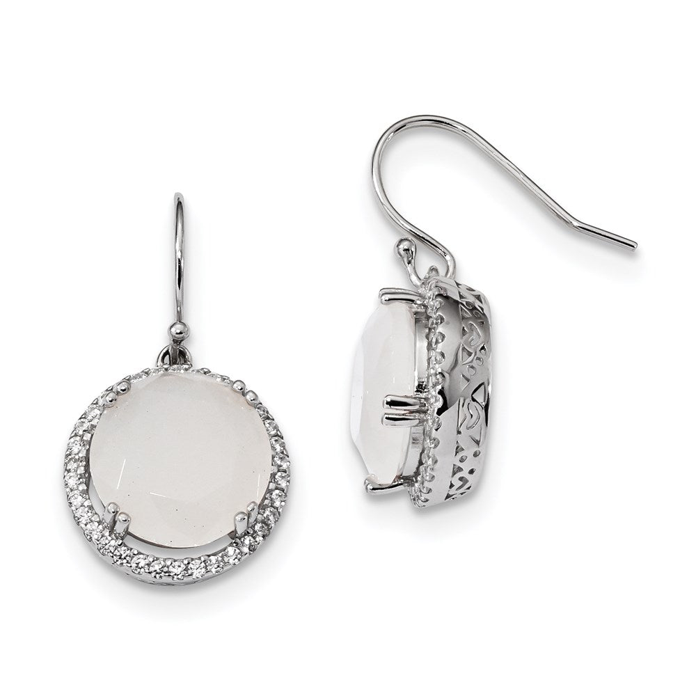 Sterlingsilber Rhodiniert Zirkonia & Milky Weiß Glas Stein Ohrringe