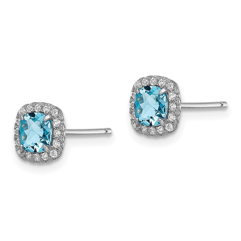 Sterlingsilber Rhodiniert Blautopas und Cr. Weiß Saphir Ohrringe