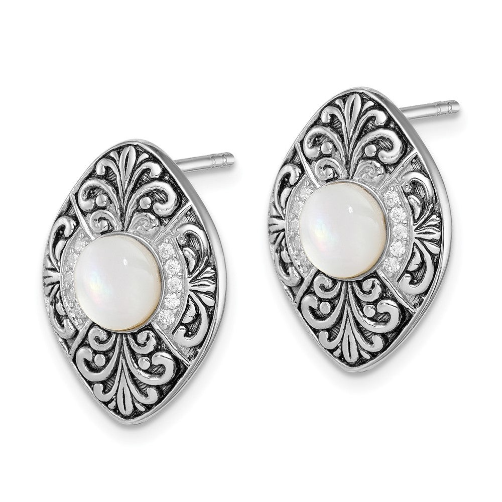 Sterlingsilber Rhodiniert Oxidiert Perlmutt und Zirkonia Ohrstecker