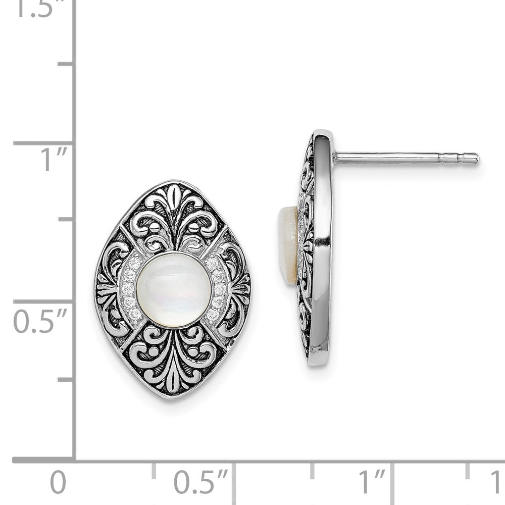 Sterlingsilber Rhodiniert Oxidiert Perlmutt und Zirkonia Ohrstecker