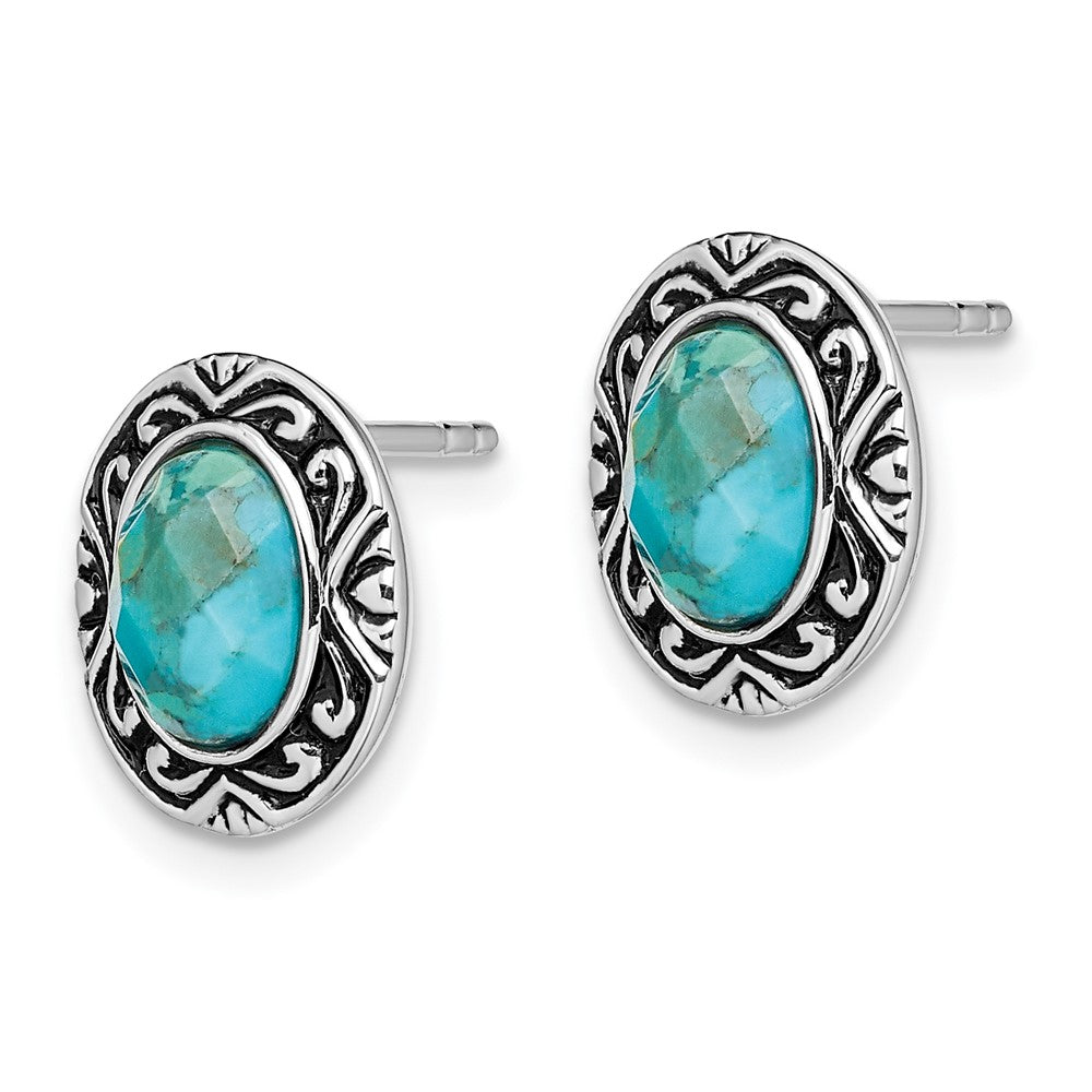 Sterlingsilber Rhodium/oxidized mit Recon. Türkis Ohrstecker