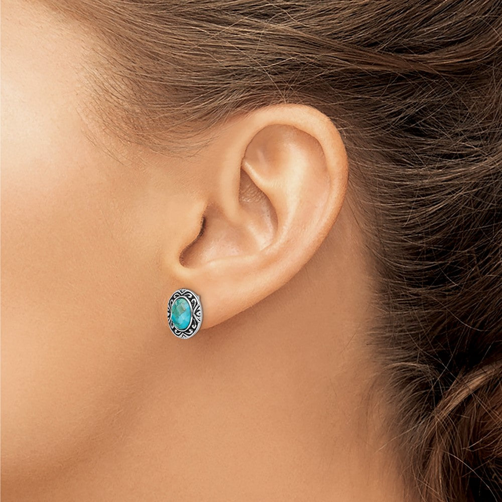 Sterlingsilber Rhodium/oxidized mit Recon. Türkis Ohrstecker