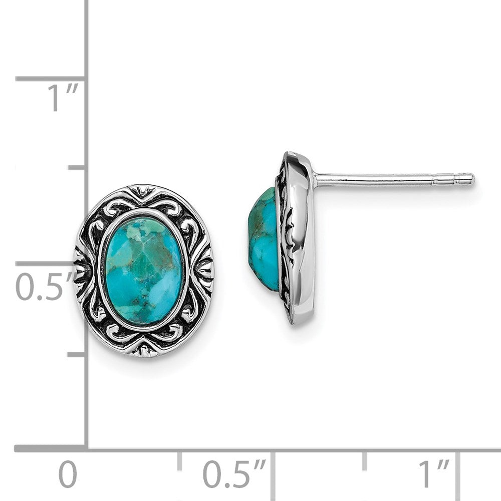 Sterlingsilber Rhodium/oxidized mit Recon. Türkis Ohrstecker