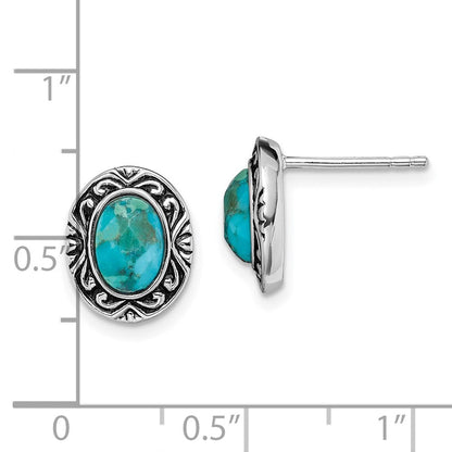Sterlingsilber Rhodium/oxidized mit Recon. Türkis Ohrstecker