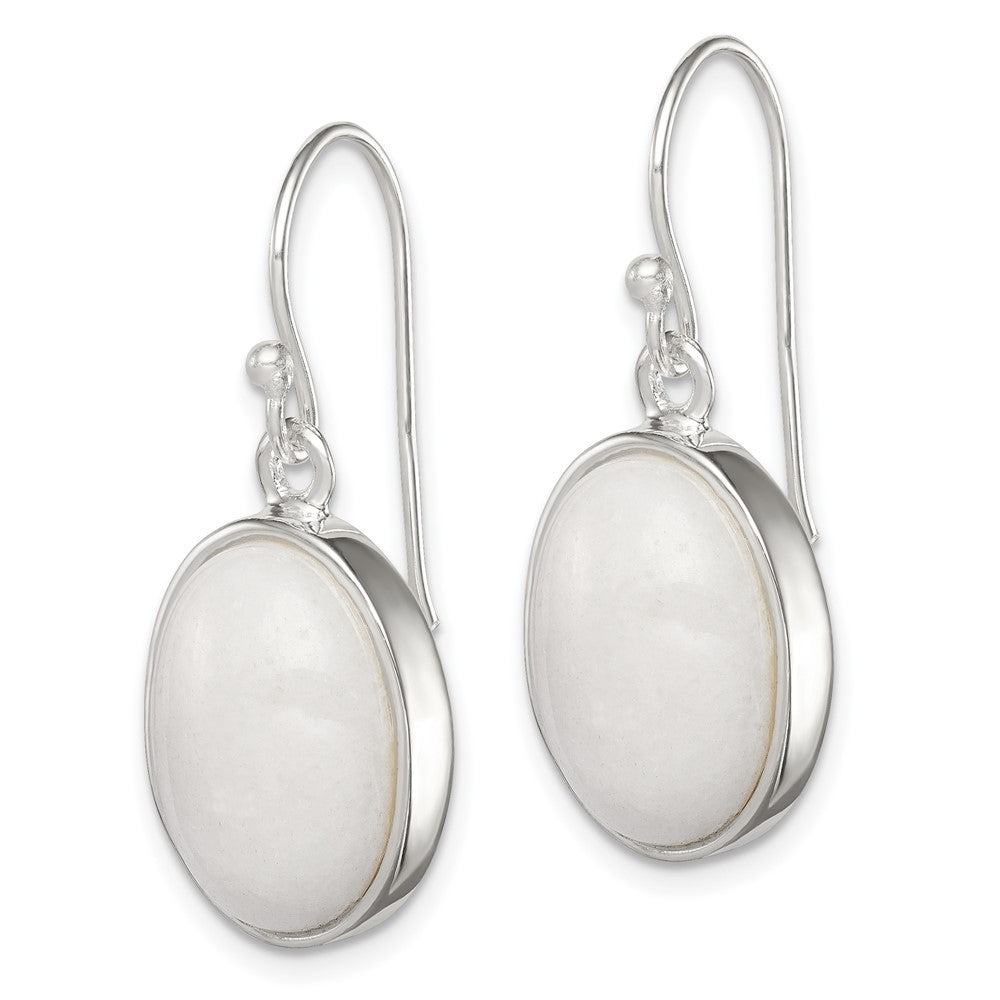 Sterlingsilber Poliert Oval Weiß Jade Ohrhänger