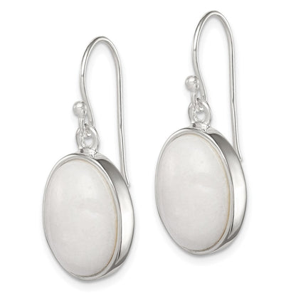 Sterlingsilber Poliert Oval Weiß Jade Ohrhänger