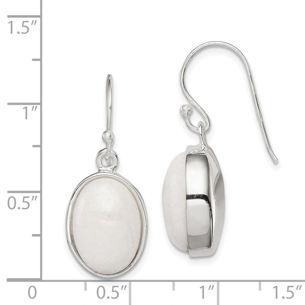 Sterlingsilber Poliert Oval Weiß Jade Ohrhänger