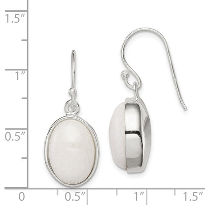 Sterlingsilber Poliert Oval Weiß Jade Ohrhänger