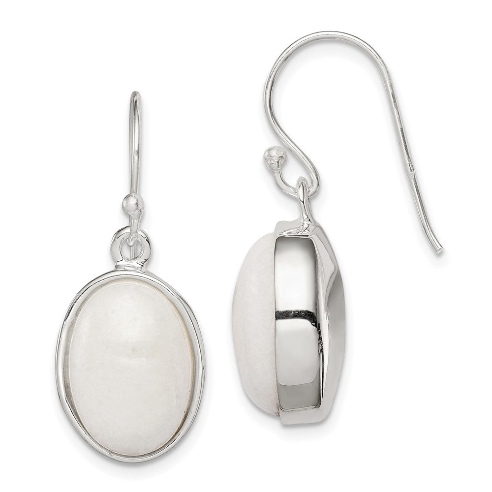 Sterlingsilber Poliert Oval Weiß Jade Ohrhänger
