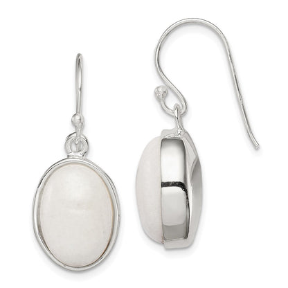 Sterlingsilber Poliert Oval Weiß Jade Ohrhänger
