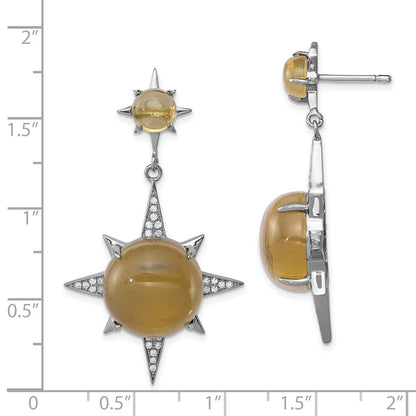 Sterlingsilber Rhodiniert Braun Glas und Zirkonia Sonnenstrahl Ohrstecker