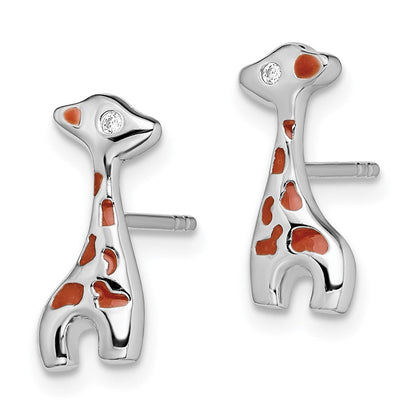 Sterlingsilber Rhodiniert Emailliert Zirkonia Giraffe Ohrstecker
