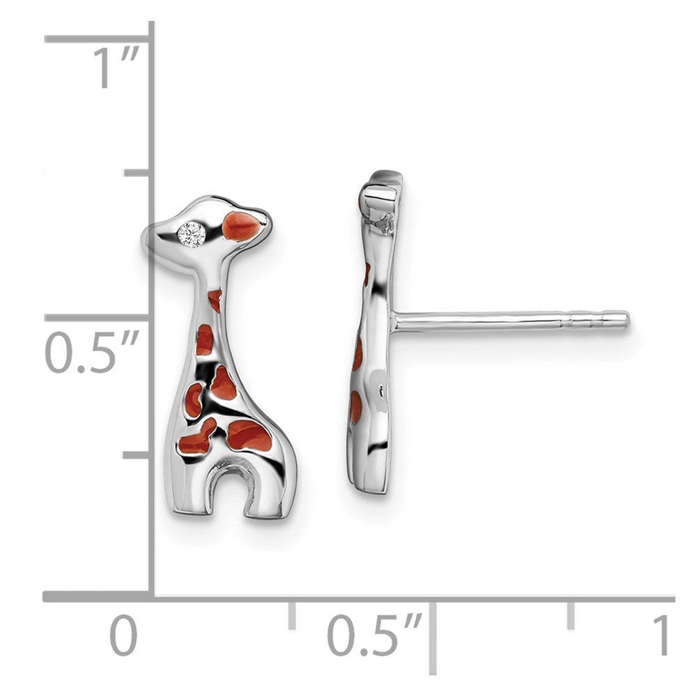 Sterlingsilber Rhodiniert Emailliert Zirkonia Giraffe Ohrstecker