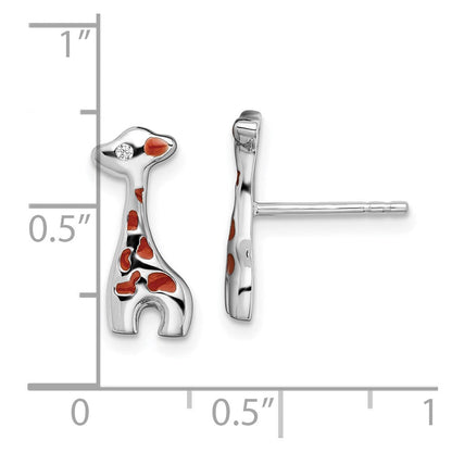 Sterlingsilber Rhodiniert Emailliert Zirkonia Giraffe Ohrstecker