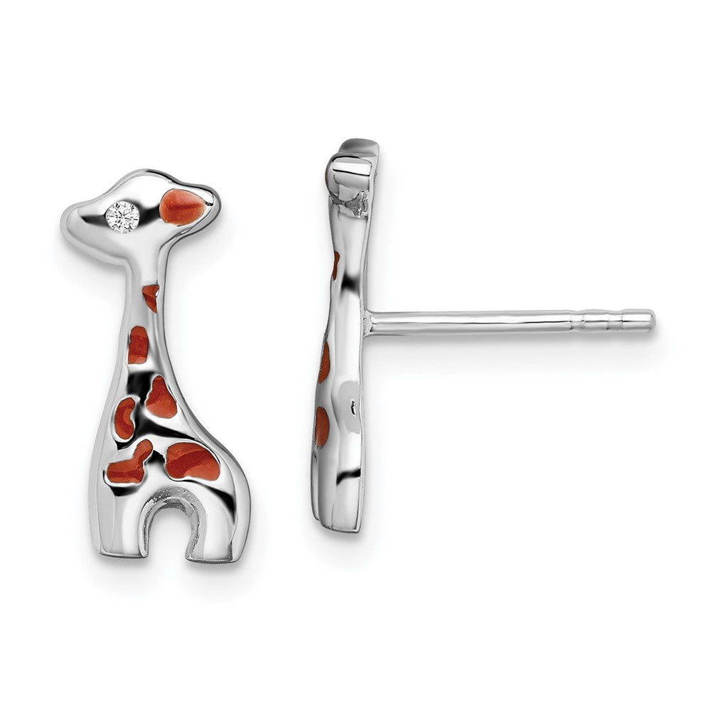Sterlingsilber Rhodiniert Emailliert Zirkonia Giraffe Ohrstecker