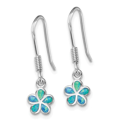 Sterlingsilber Rhodiniert Blau Erzeugt Opal Blume Ohrringe