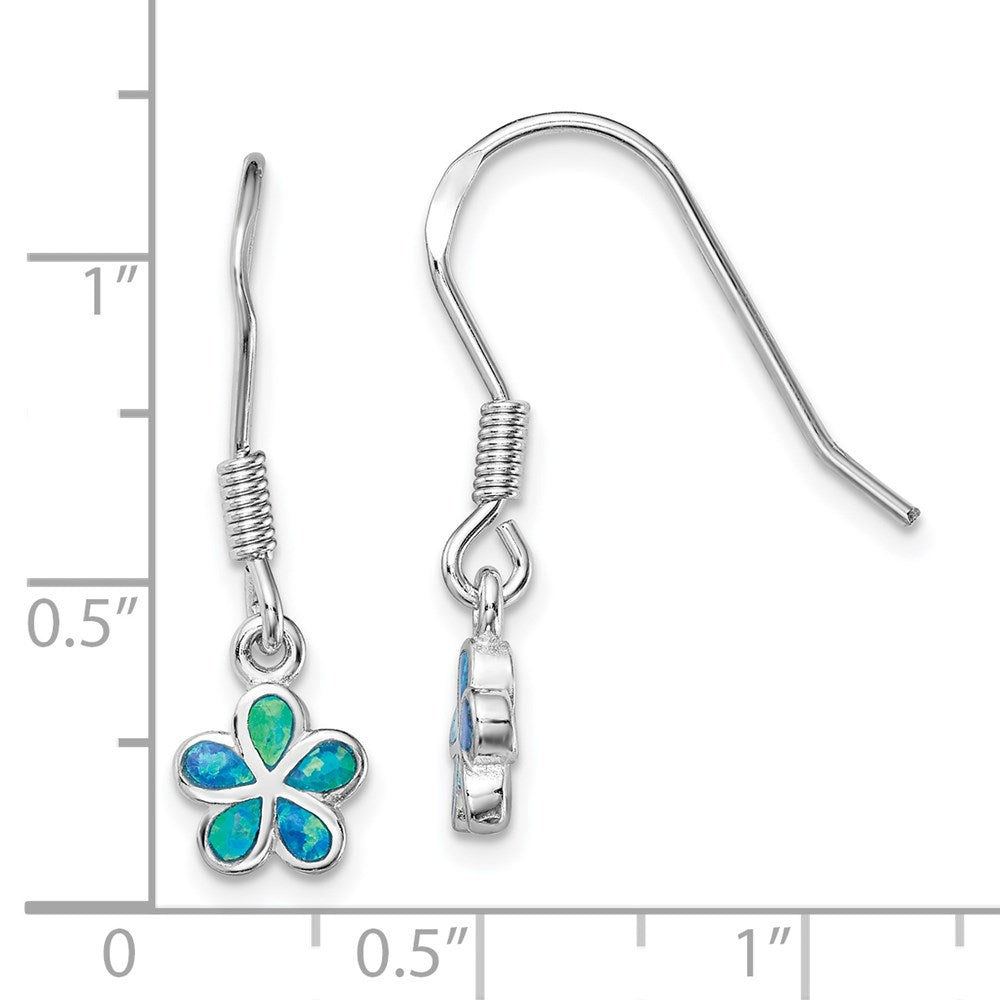 Sterlingsilber Rhodiniert Blau Erzeugt Opal Blume Ohrringe