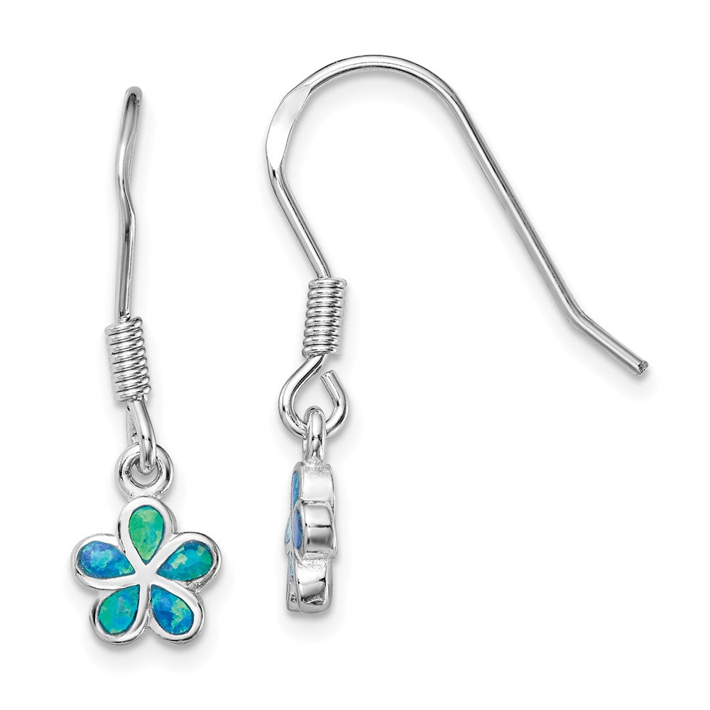 Sterlingsilber Rhodiniert Blau Erzeugt Opal Blume Ohrringe