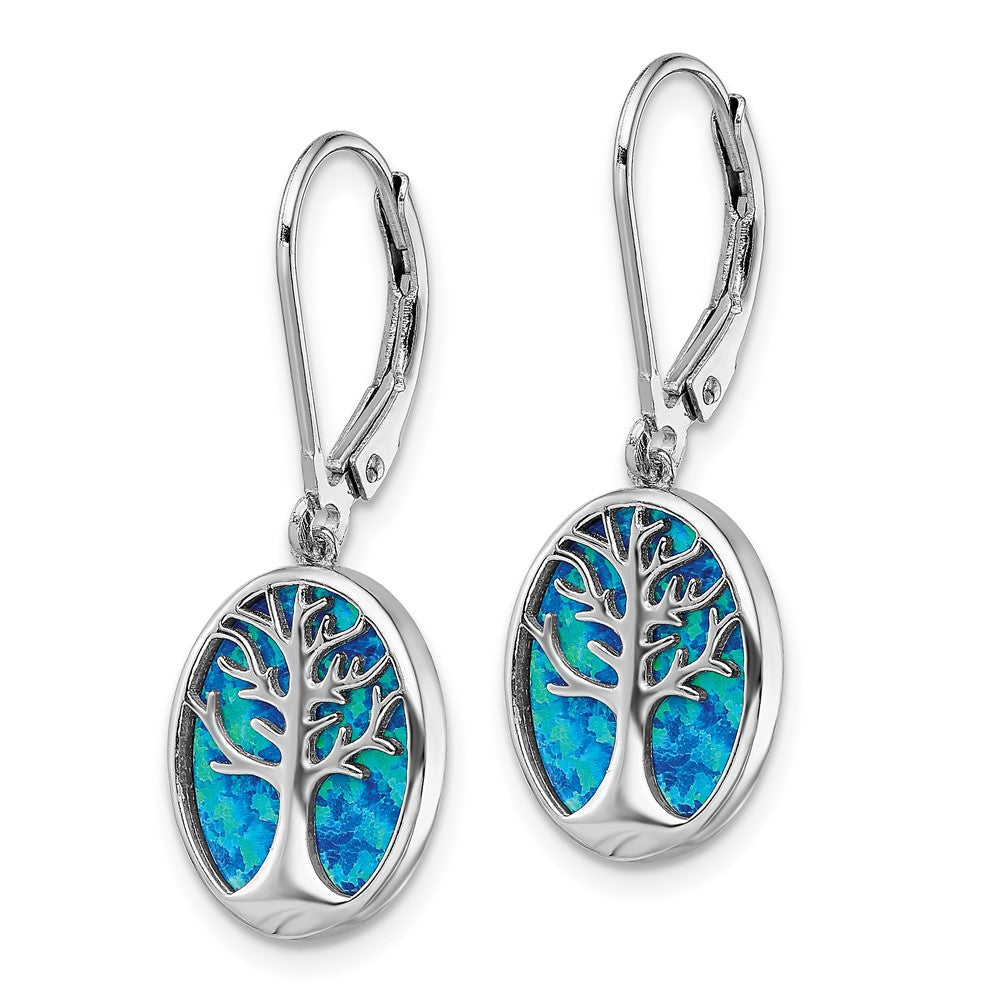 Sterlingsilber Rhodiniert Creat Opal Baum Of Leben Ohrhänger mit Brisur
