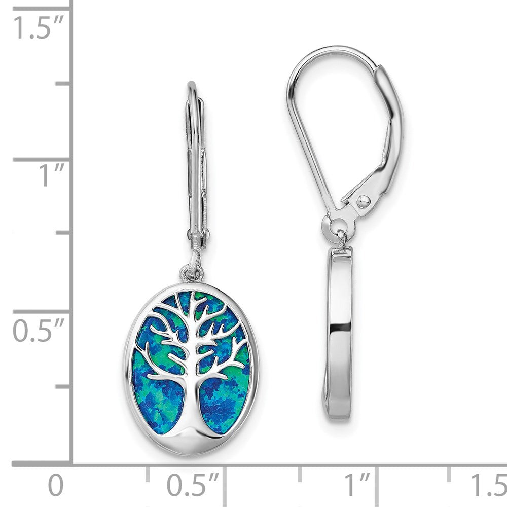 Sterlingsilber Rhodiniert Creat Opal Baum Of Leben Ohrhänger mit Brisur