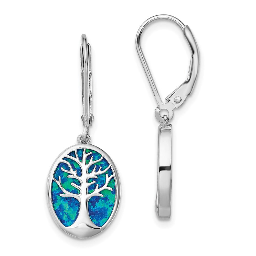 Sterlingsilber Rhodiniert Creat Opal Baum Of Leben Ohrhänger mit Brisur