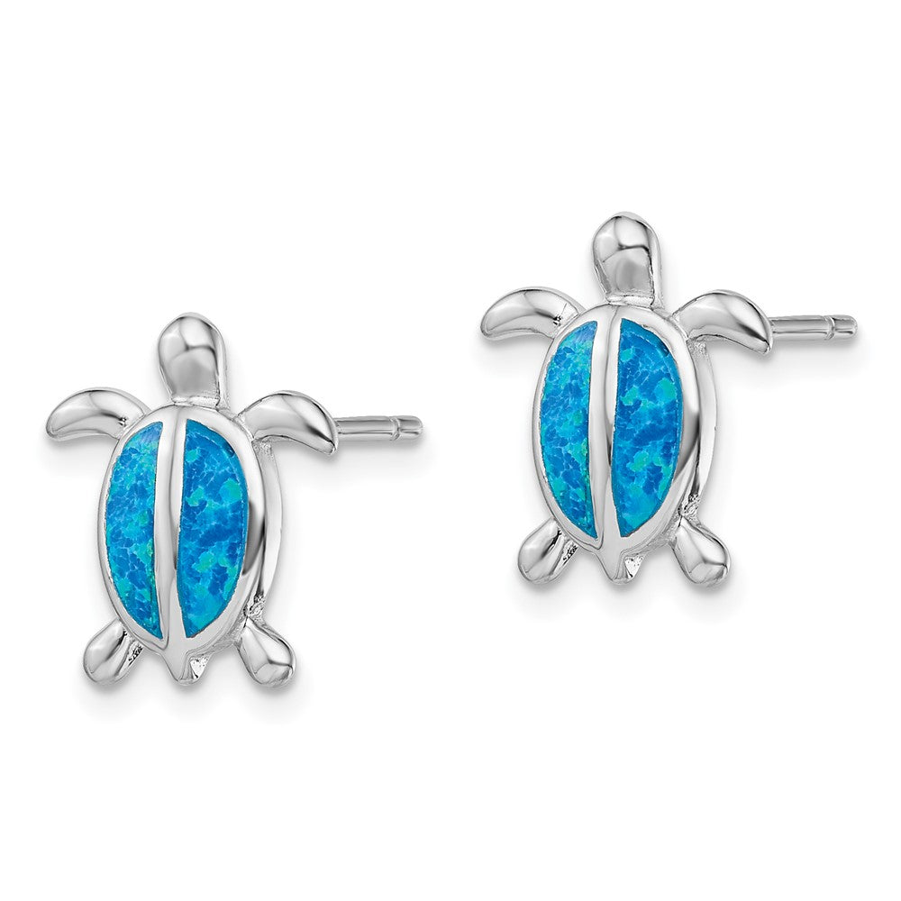 Sterlingsilber Rhodiniert Poliert Blau Erzeugt Opal Schildkröte Ohrstecker